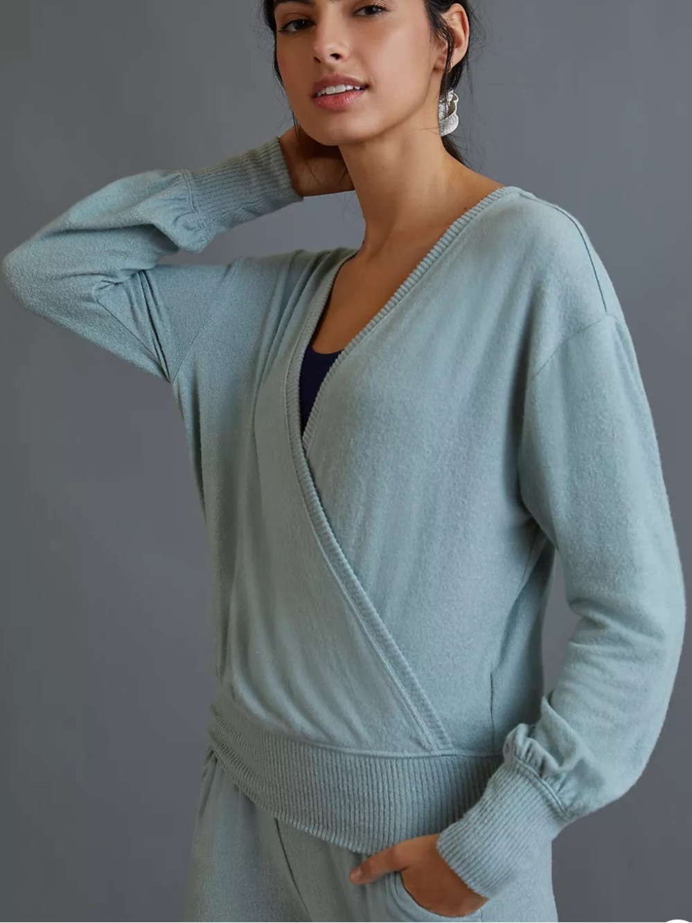 Anthropologie By Anthropologie Surplice Wrap Soft Knit Pullover Top Blue S